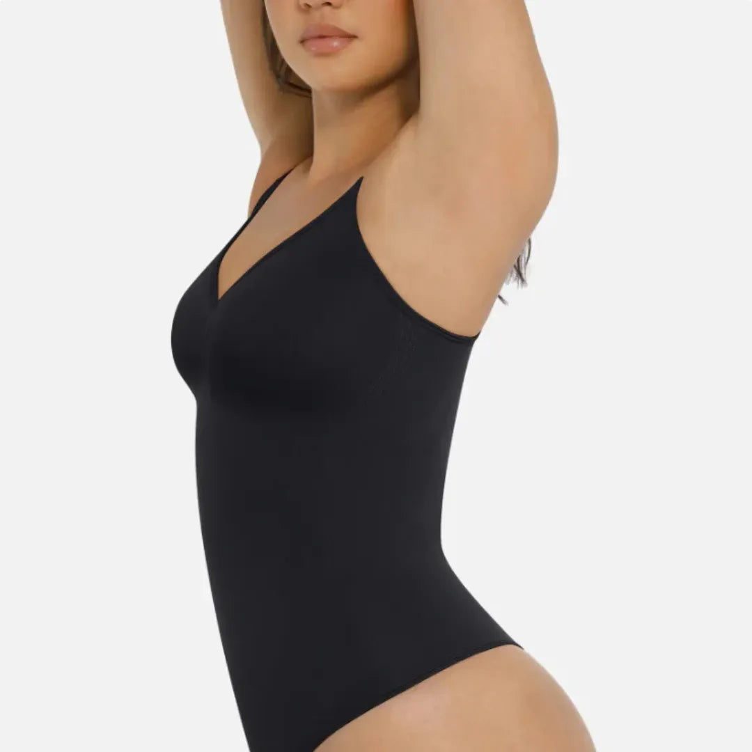Detalhes do tecido respirável e confortável do body modelador feminino Eleganza com compressão invisível