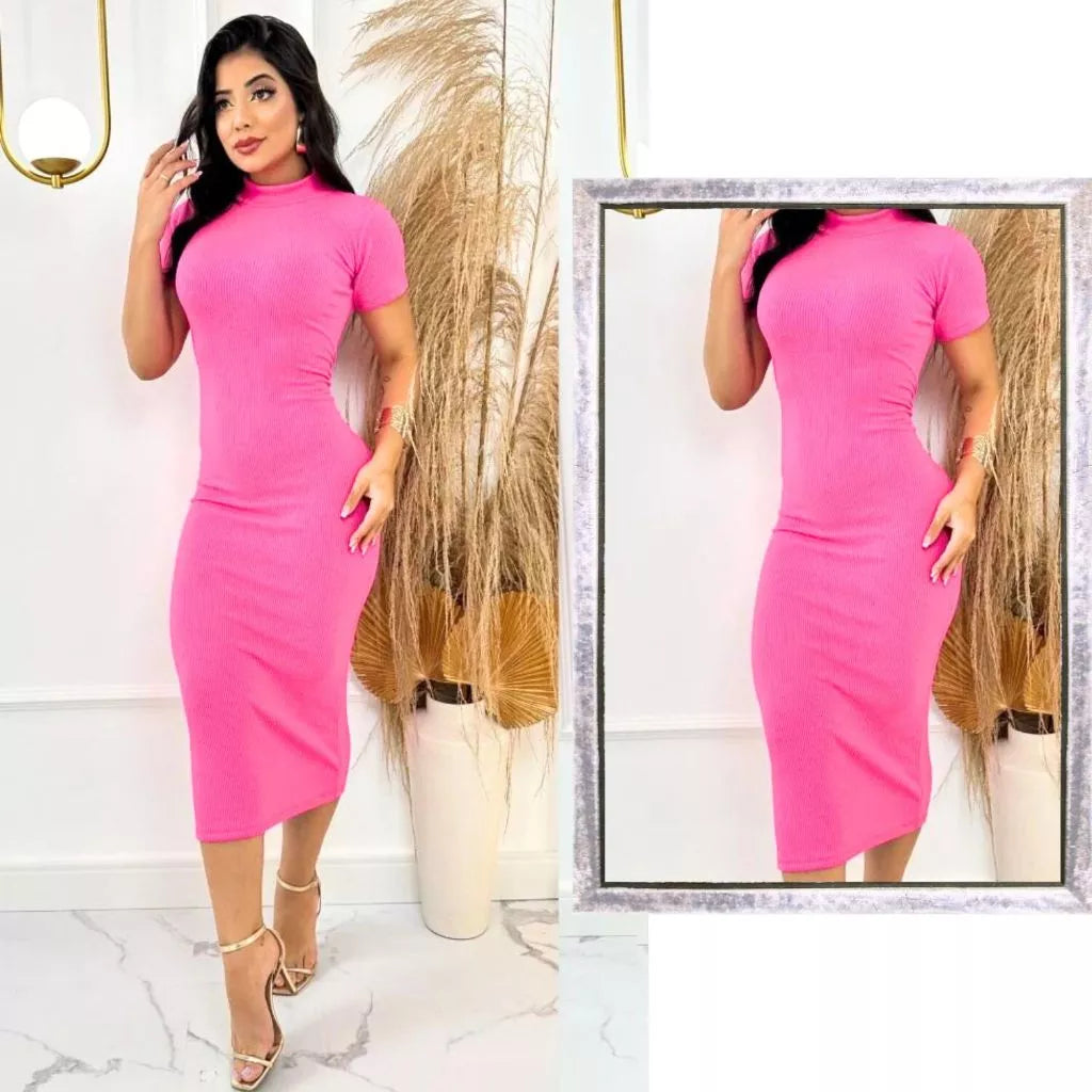 Vestido Aurora™ Midi Canelado com Mangas Elegantes
