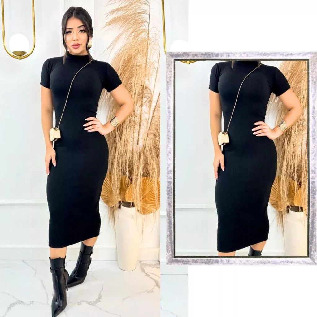 Vestido Aurora™ Midi Canelado com Mangas Elegantes