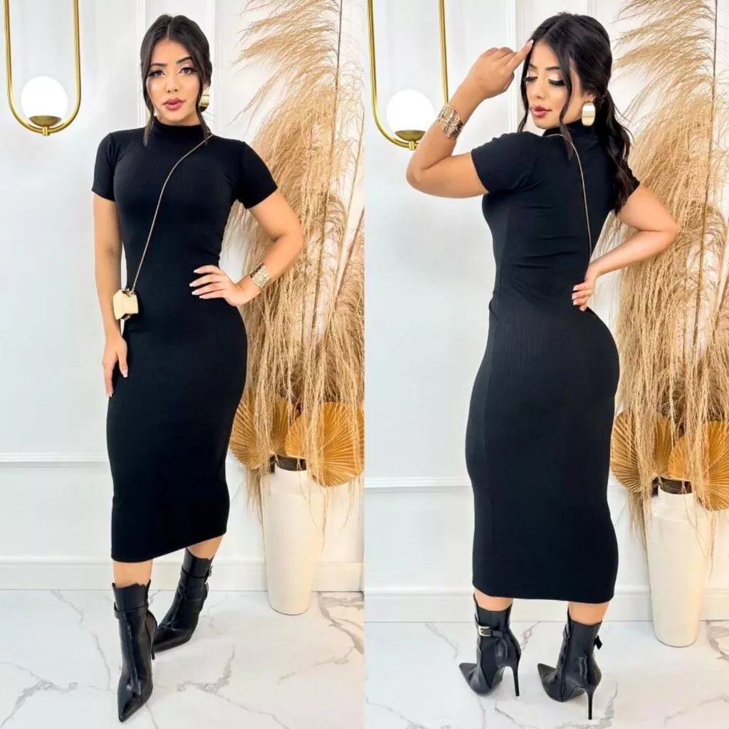 Vestido Aurora™ Midi Canelado com Mangas Elegantes