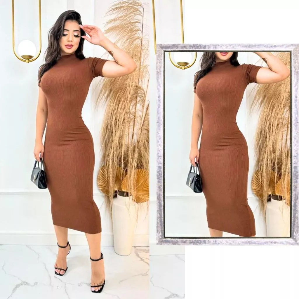 Vestido Aurora™ Midi Canelado com Mangas Elegantes