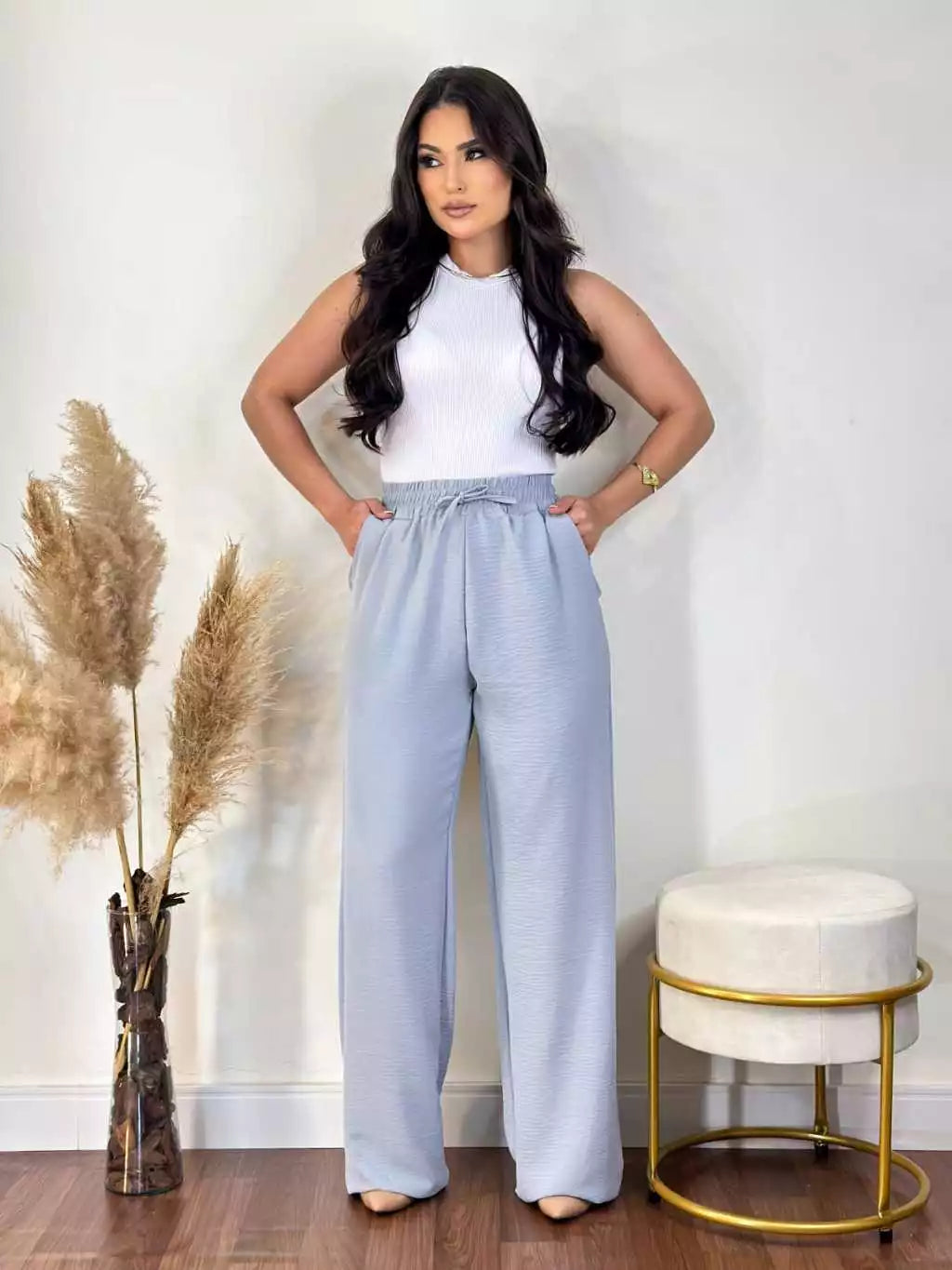 Calça Pantalona Feminina Aurora™ Cintura Alta com Bolsos - foto 2