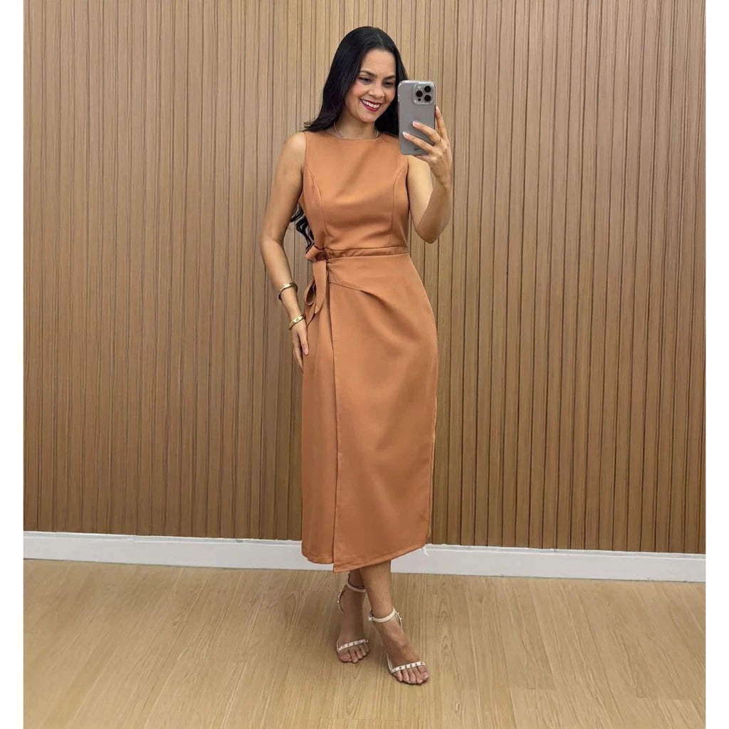 Vestido Firenze™ Alfaiataria Midi com Amarração Lateral