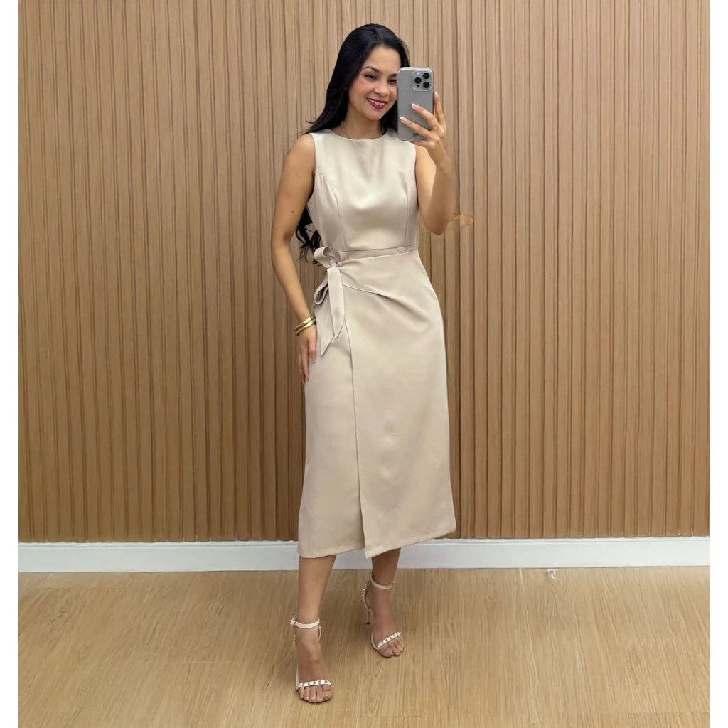 Vestido Firenze™ Alfaiataria Midi com Amarração Lateral