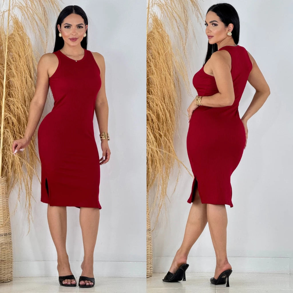 Vestido Serena™ Midi Canelado com Fenda Lateral