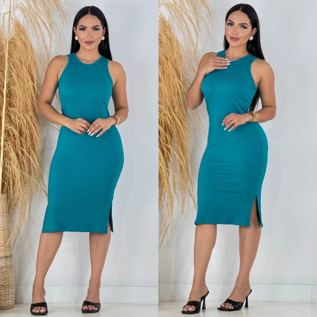 Vestido Serena™ Midi Canelado com Fenda Lateral