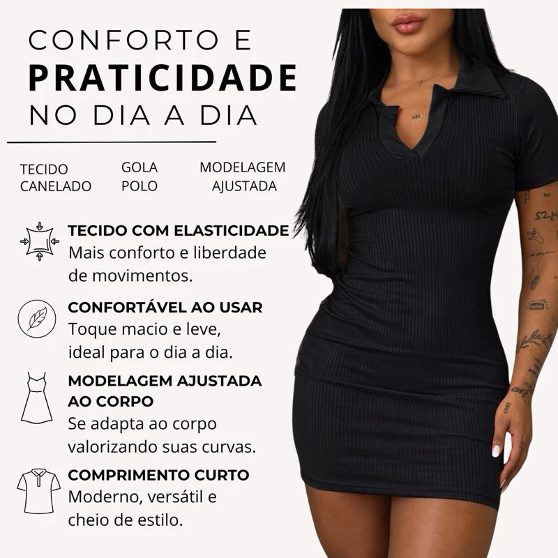 Vestido midi canelado feminino com manga curta vista frontal completa
