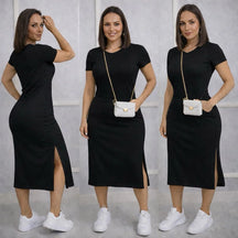 Vestido Midi Feminino com Fenda Lateral e Bolsos Casual - imagem 12