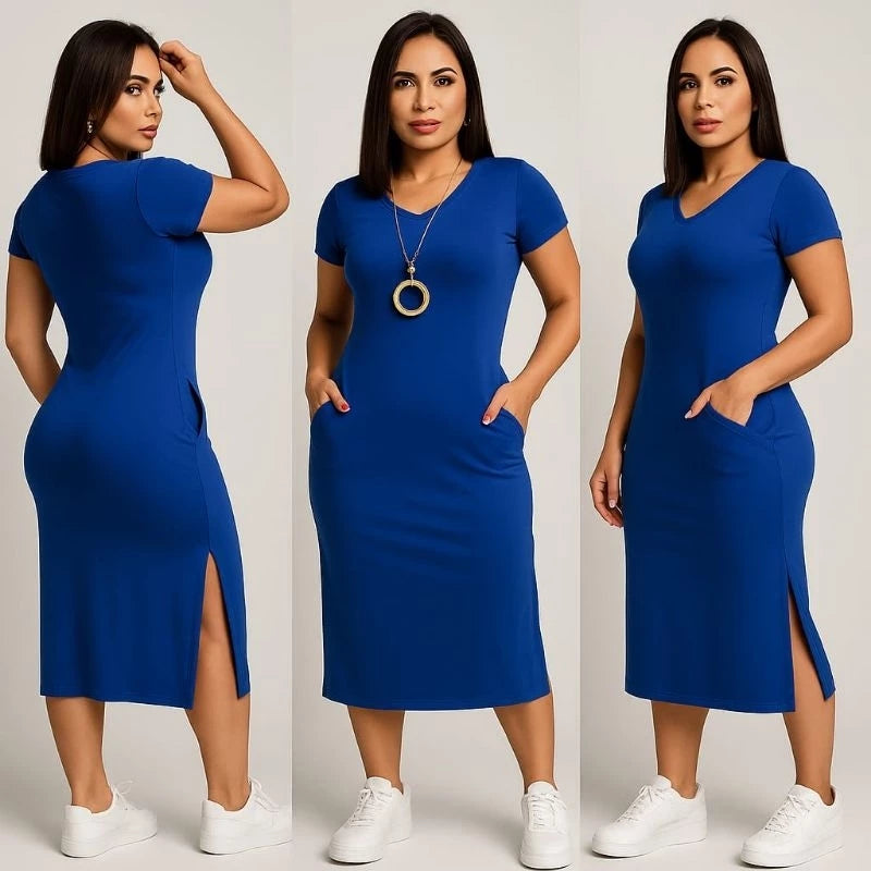 Vestido Midi Feminino com Fenda Lateral e Bolsos Casual - imagem 15