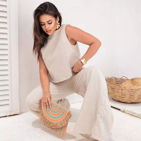 Conjunto Firenze™ em Linho com Calça Pantalona e Blusa Elegante