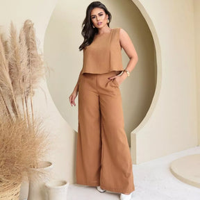 Conjunto Firenze™ em Linho com Calça Pantalona e Blusa Elegante