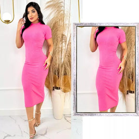 Vestido Aurora™ Midi Canelado com Mangas Elegantes