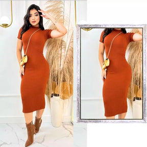 Vestido Aurora™ Midi Canelado com Mangas Elegantes