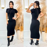 Vestido Aurora™ Midi Canelado com Mangas Elegantes