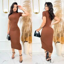 Vestido Aurora™ Midi Canelado com Mangas Elegantes