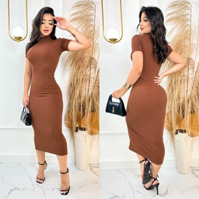 Vestido Aurora™ Midi Canelado com Mangas Elegantes