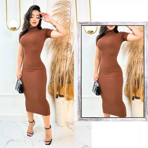 Vestido Aurora™ Midi Canelado com Mangas Elegantes