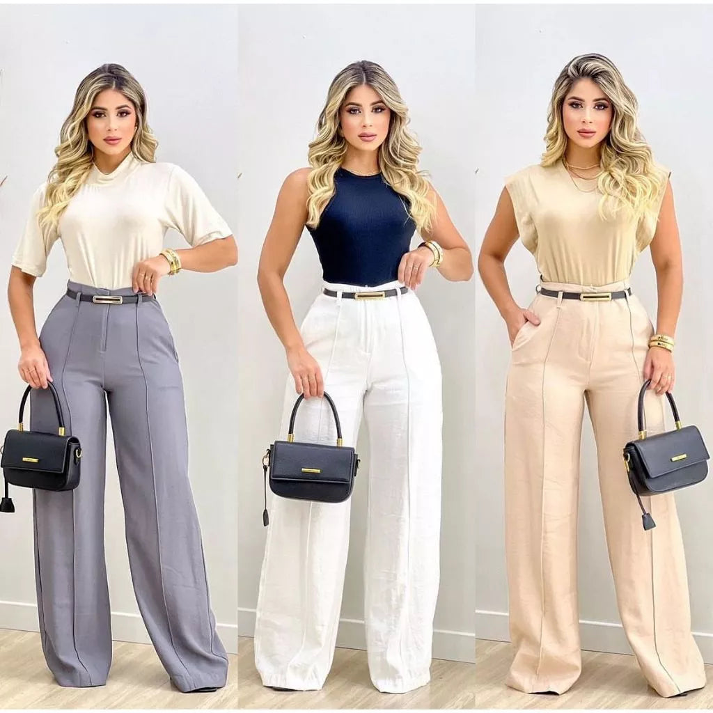 Calça Pantalona Wide Leg Verona™ Tecido Duna - Elegância - foto 2