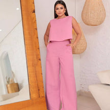 Conjunto Firenze™ em Linho com Calça Pantalona e Blusa Elegante