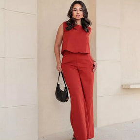 Conjunto Firenze™ em Linho com Calça Pantalona e Blusa Elegante