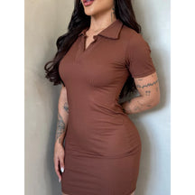 Vestido Gola Polo Feminino Canelado Midi Manga Curta Tubinho - imagem 8