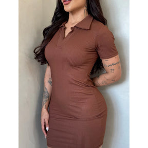 Vestido Gola Polo Feminino Canelado Midi Manga Curta Tubinho - imagem 8