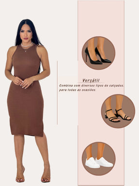 Vestido Serena™ Midi Canelado com Fenda Lateral
