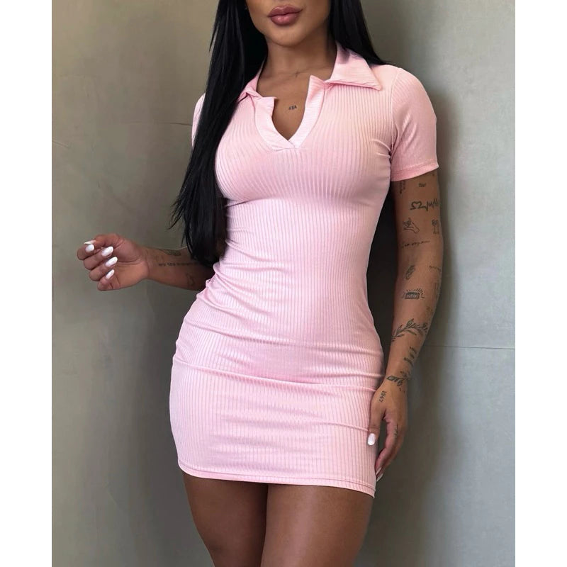 Vestido Gola Polo Feminino Canelado Midi Manga Curta Tubinho - imagem 10
