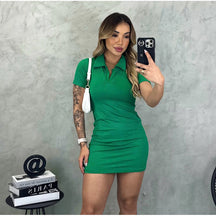 Vestido Gola Polo Feminino Canelado Midi Manga Curta Tubinho - imagem 12