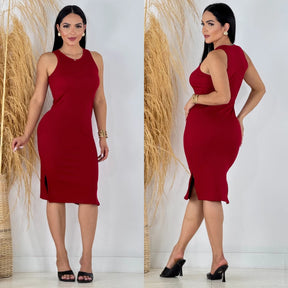 Vestido Serena™ Midi Canelado com Fenda Lateral