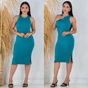 Vestido Serena™ Midi Canelado com Fenda Lateral
