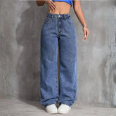 Calça Wide Leg Jeans Cintura Alta Feminina Use Lana azul escuro com modelagem moderna