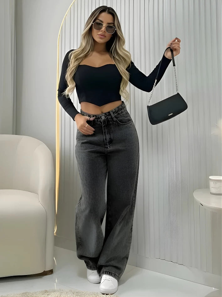 Calça Wide Leg Jeans Cintura Alta Feminina | Use Lana - foto 6