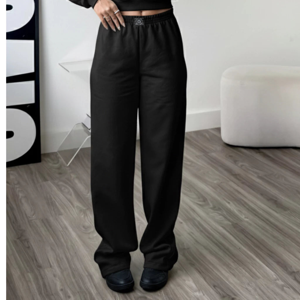Calça Wide Leg feminina moletom cintura alta cinza com modelagem moderna