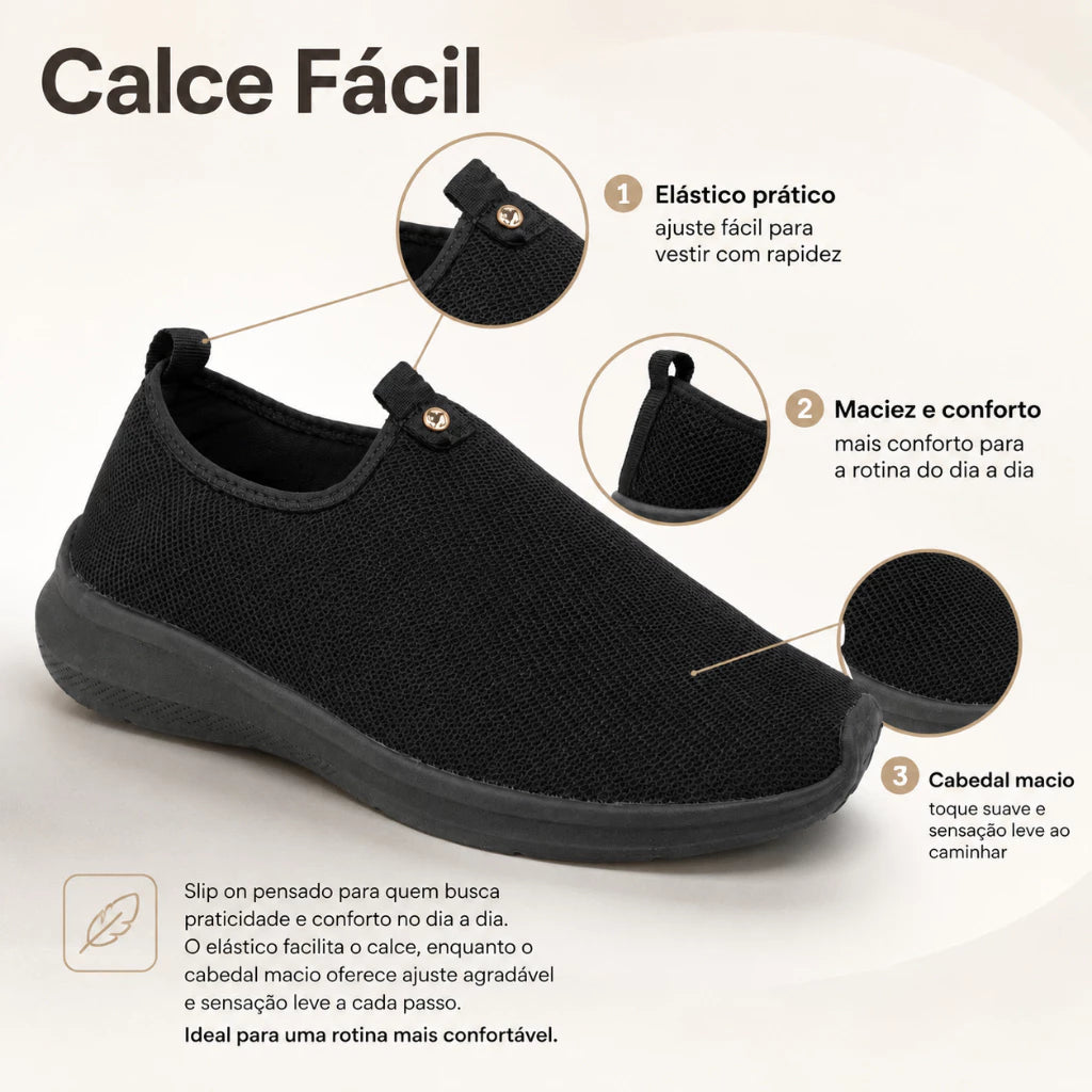 Tênis Ortopédico Feminino ComfortShine™ Calce Fácil Sem Cadarço com Strass