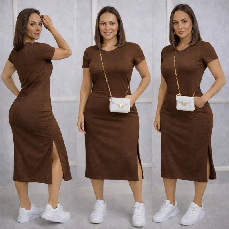 Vestido Midi Feminino com Fenda Lateral e Bolsos Casual - imagem 18