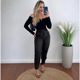 Calça alfaiataria feminina cintura alta com pregas frontais - Use Lana