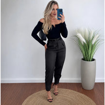 Calça alfaiataria feminina cintura alta com pregas frontais - Use Lana
