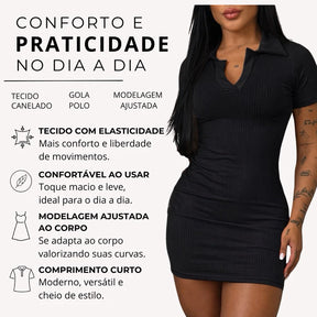 Vestido midi canelado feminino com manga curta vista frontal completa