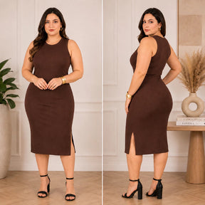 Vestido Luna™ Midi Canelado com Fenda Lateral