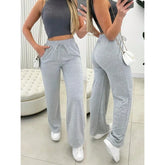 Calça pantalona feminina cintura alta em lanzinha, modelo Aurora™, cor cinza