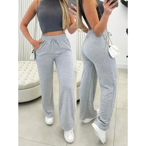 Calça pantalona feminina cintura alta em lanzinha, modelo Aurora™, cor cinza