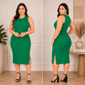 Vestido Luna™ Midi Canelado com Fenda Lateral