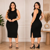Vestido Luna™ Midi Canelado com Fenda Lateral