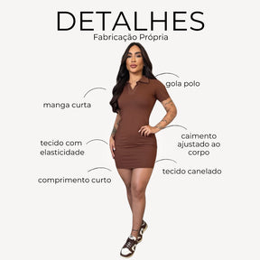Modelagem ajustada tubinho do vestido gola polo em malha canelada