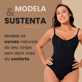 Animação demonstrativa do body modelador feminino Elite Shape exibindo efeito moldador avançado e silhueta perfeita sob roupa