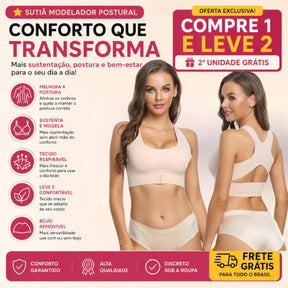 Sutiã modelador postural feminino com sustentação frontal e laterais reforçadas