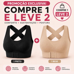 Detalhe das laterais reforçadas do sutiã modelador postural para maior estabilidade