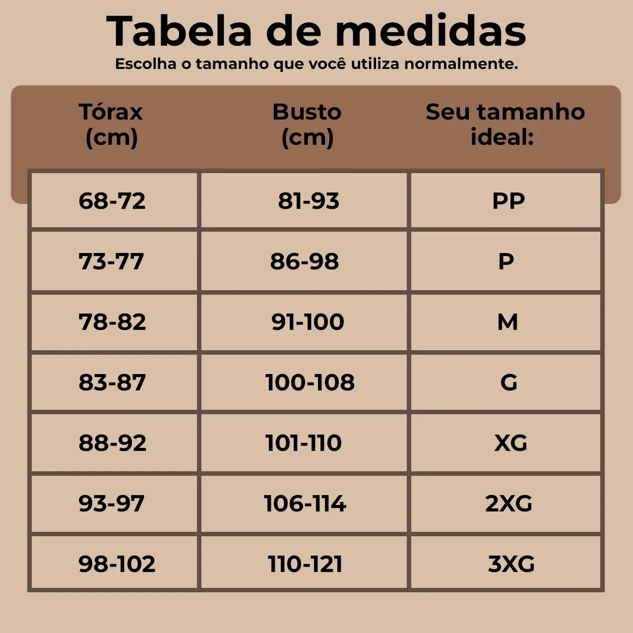 Tabela de Tamanhos Calcinha Modeladora ComfortSlim